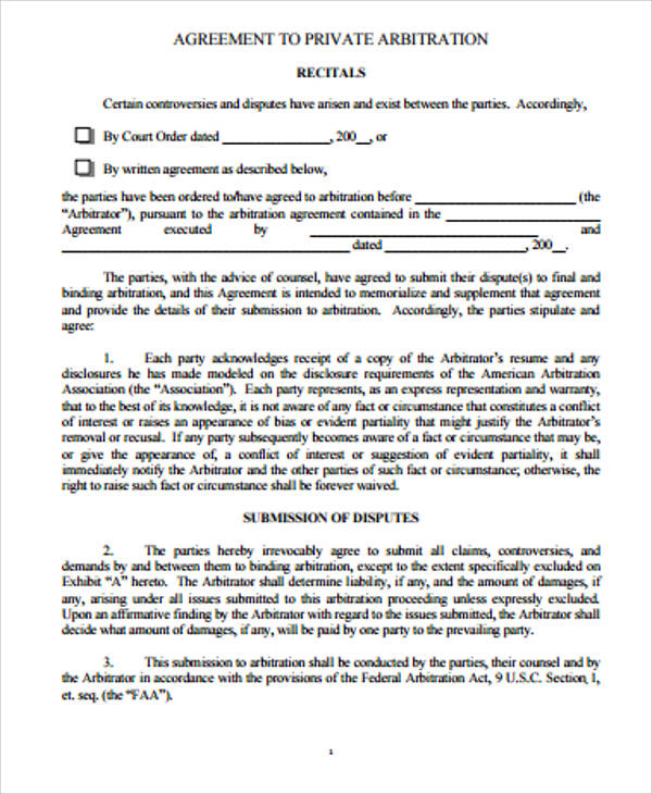 free california arbitration agreement form